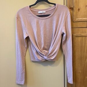 Aritzia’s Wilfred line romantic cropped long-sleeve rosy beige shirt — medium